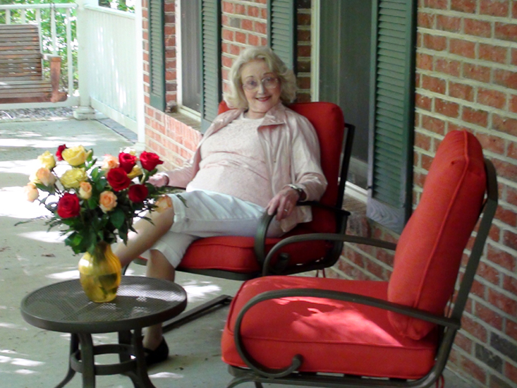 Judy on porch, Mother's Day 2014
